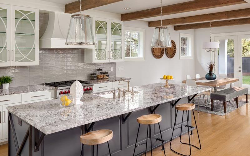 Whole home remodeling showing the kitchen with new countertops.